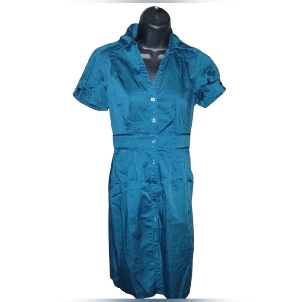 The Limited size 2 button down front collared blue green dress
